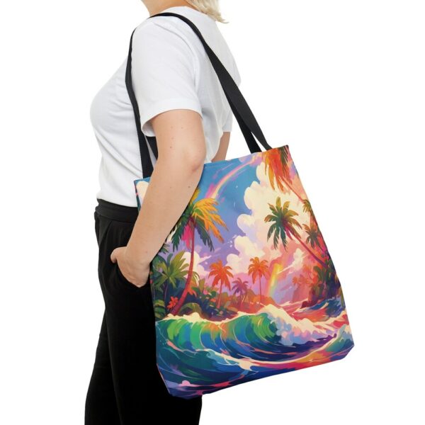 Summer Big Beach Tote Bag, Elegant colorful Tropical Beach design, Beautiful and modern, Polyester tote bag, practical high-quality tote bag - Image 2