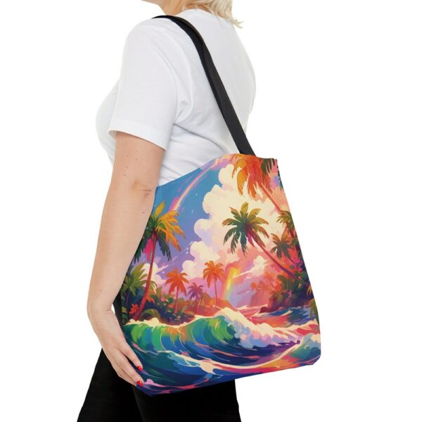 Summer Big Beach Tote Bag, Elegant colorful Tropical Beach design, Beautiful and modern, Polyester tote bag, practical high-quality tote bag - Image 3