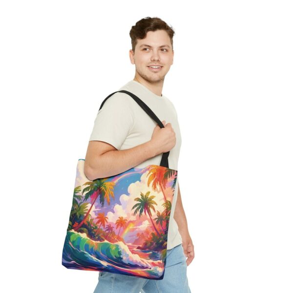 Summer Big Beach Tote Bag, Elegant colorful Tropical Beach design, Beautiful and modern, Polyester tote bag, practical high-quality tote bag - Image 5