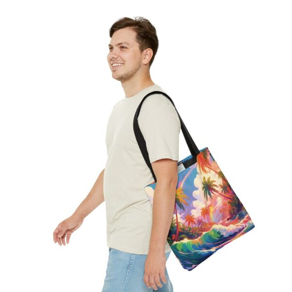 Summer Big Beach Tote Bag, Elegant colorful Tropical Beach design, Beautiful and modern, Polyester tote bag, practical high-quality tote bag - Image 8